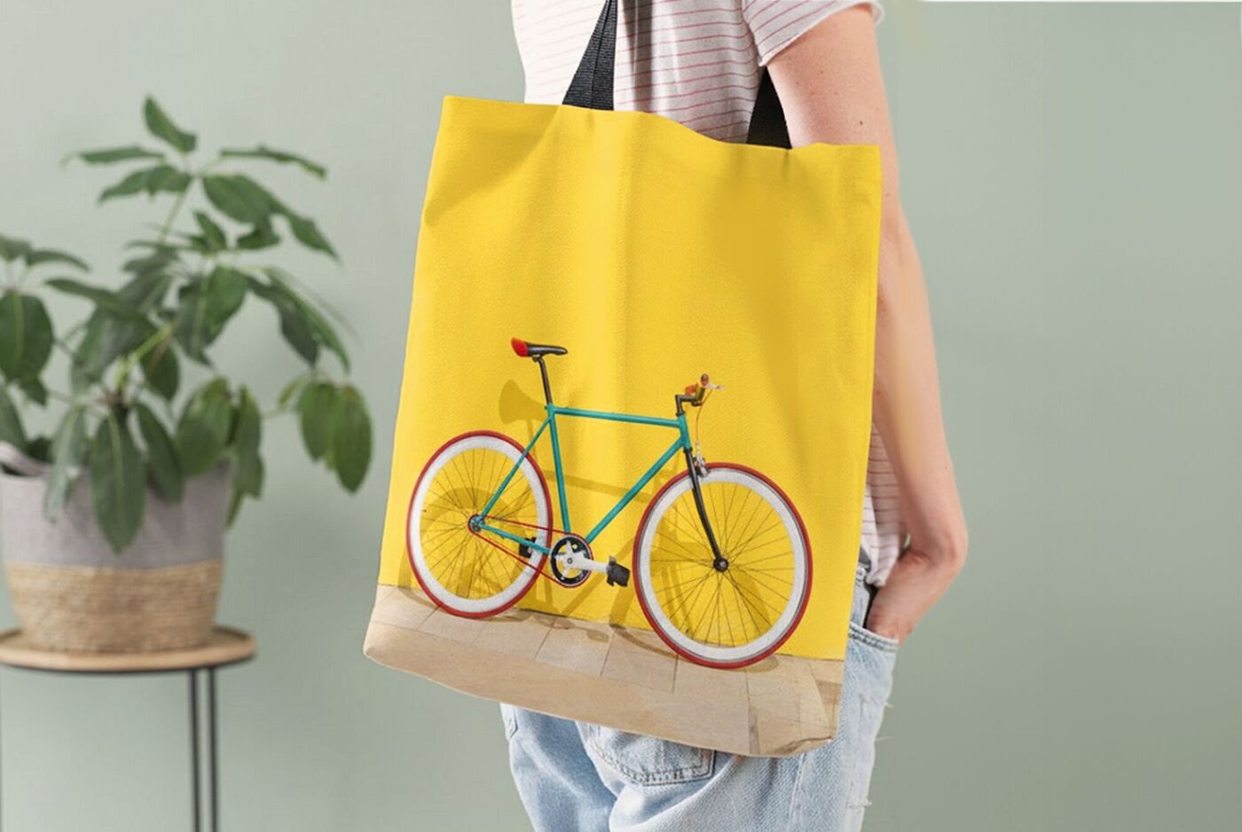 orba typu tote z wysokiej jakości nadrukiem klasycznego roweru szosowego.