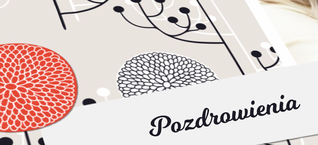 Kolorowe wzory kwiatowe na kartce z napisem "Pozdrowienia".